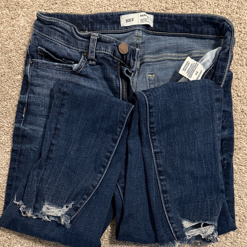 BKE Women's Dark Blue Distressed Skinny Jeans